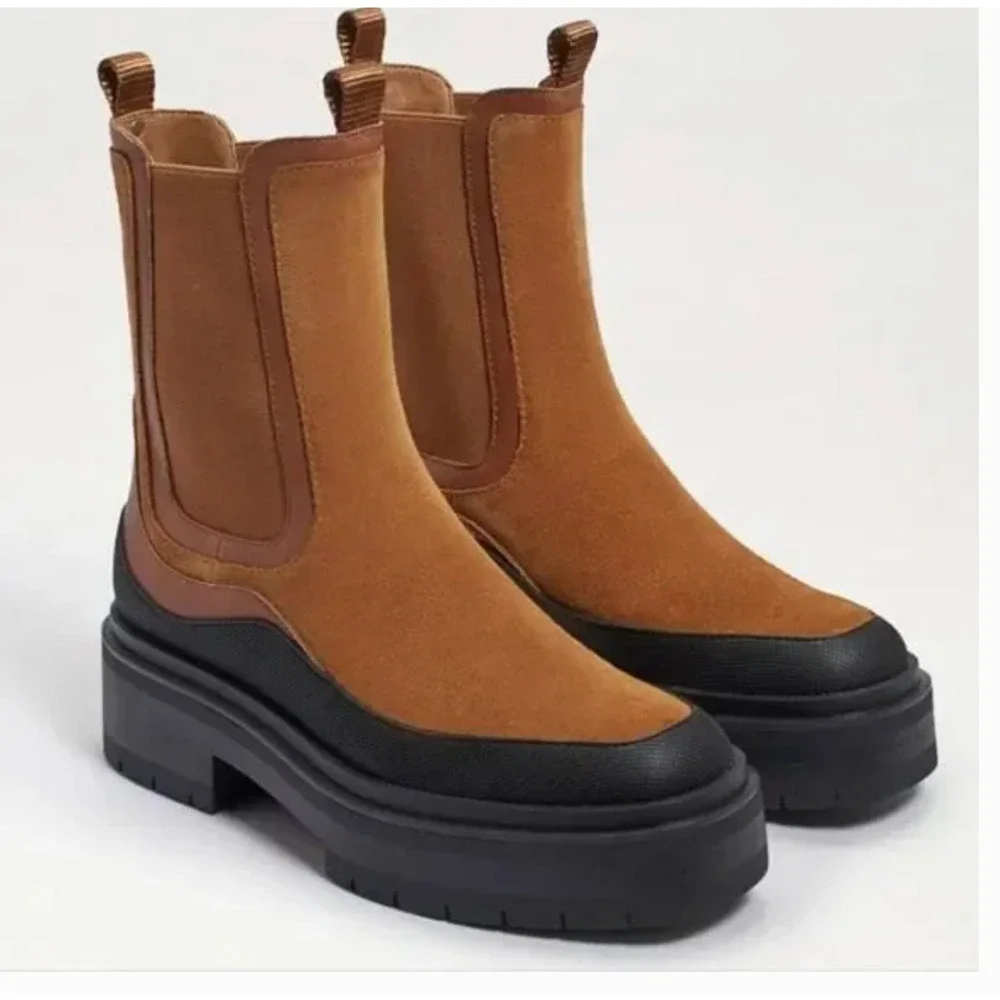 Sam Edelman Lulia Chelsea Boots 6 NWT Tan Suede Platform Lug Sole Ankle Calf